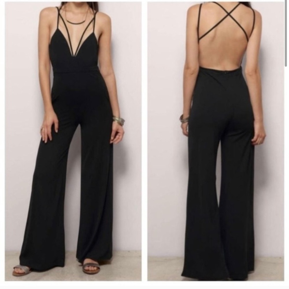 Sexy black strappy backless jumpsuit